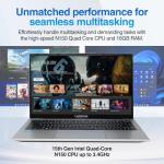 15.6" Full HD Laptop - 16GB RAM 512GB M.2 SSD, Windows 11 Home, Dual-Band WiFi, Integrated Webcam - S15 N6 Quad-Core, 15 Inch Lightweight Laptop