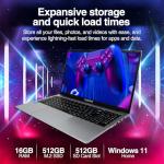 15.6" Full HD Laptop - 16GB RAM 512GB M.2 SSD, Windows 11 Home, Dual-Band WiFi, Integrated Webcam - S15 N6 Quad-Core, 15 Inch Lightweight Laptop