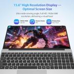 DEEMWOLF 15.6-inch Laptop,16GB DDR4 512GB SSD TF 1TB, N95 (up to 3.4 GHz), 5000 mAh, Win 11, 1920x1080 FHD, WiFi 5, USB 3.0, Gaming Computer Notebook, Full Backlit Keyboard,Silver