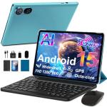 YESTEL Tablet 10 Inch Android 15 with Gemini AI, 30GB RAM + 2TB Expansion ROM, Widevine L1, Octa-Core, 5G WiFi, GPS, FHD IPS, BT5.0, 6000mAh, 2 in 1 Tablet with Keyboard + Mouse, Blue
