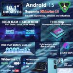 YESTEL Tablet 10 Inch Android 15 with Gemini AI, 30GB RAM + 2TB Expansion ROM, Widevine L1, Octa-Core, 5G WiFi, GPS, FHD IPS, BT5.0, 6000mAh, 2 in 1 Tablet with Keyboard + Mouse, Blue