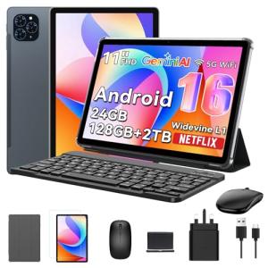 Android 16 Tablet 11 Inch with Keyboard [2026 UK Premier Edition] – 24GB RAM 128GB+2TB(TF)| Octa-Core | 8000mAh | 13MP Camera | 5G WiFi 2-in-1 Laptop Tablet with 4-Year Warranty, Mouse, Stylus & Case
