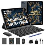 Android 16 Tablet, 2026 Tablet with Keyboard and Pen, Gemini AI 3.0,10 Inch Android Tablets 18GB+128GB/2TB, 6000mAh, FHD, 5G WiFi, Bluetooth 5.0, GPS, OTG, Office, Gaming, 4 Years Warranty