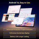 Android 16 Tablet, 2026 Tablet with Keyboard and Pen, Gemini AI 3.0,10 Inch Android Tablets 18GB+128GB/2TB, 6000mAh, FHD, 5G WiFi, Bluetooth 5.0, GPS, OTG, Office, Gaming, 4 Years Warranty