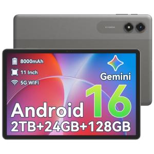 11 Inch Android 16 Tablet for Remote Work and Home Entertainment, 24 GB RAM, 128 GB Storage, Octa-Core T7250 Processor, 90Hz Display, 8000 mAh Battery with OTG Reverse Charging, Built-in Gemini AI
