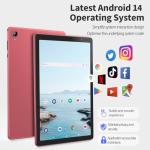 VASOUN 10 Inch Tablet,Tablet PC Android 14 with 4GB(2+2GB Expand) RAM 32GB ROM,6000mAh Battery,1280 * 800 IPS,Dual Speaker,Dual Cameras,Type C(Pink)