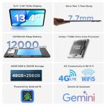 POCKAM P13 Pro 13.4 inch Tablet, 48GB RAM+256GB ROM, 2.4K 120Hz Android 16 Tablet with Gemini AI, T7280 Octa-Core, 16MP + 8MP, 12000mAh, 5G WIFI, 4G LTE, 3.5mm Headphone, Keyboard, Case-Black