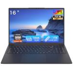 Auusda 16 Inch Laptop 16GB RAM 1TB NVMe SSD Quad-Core Processor Up to 3.7GHz 1200P IPS Display USB-C Full Function Fingerprint Login Backlit Keyboard WiFi 6 Lightweight Black Laptop