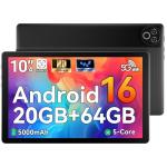 MUISOO Android 16 Tablet,10 inch Tablet, 20GB RAM 64GB ROM(1TB TF Expand), 5MP+8MP Camera, WiFi 6, BT5.4, 1280 * 800 IPS, 5000mAh, Dual Speakers Pad PC Tablets