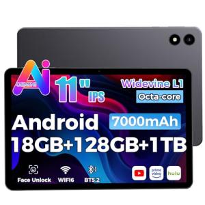 RebotAi 2026 Tablet 11 Inch Android 15 with Gemini AI, 18GB+128GB/1TB, GMS Widevine L1, Octa-core 2.0GHz, WiFi 6 & BT 5.2, 7000mAh Tablet