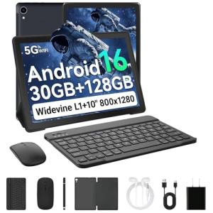 Whitedeer Tablet Android 16, 10 inch Tablet 30GB RAM 128GB ROM/2TB, Android Tablets Octa-Core Processor, Tablet 10 inch with Pen and Keyboard, WiFi 6&Bluetooth 5.0丨6000mAh丨5MP+8MP, Widevine L1-Black