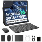 Whitedeer Tablet Android 16, 10 inch Tablet 30GB RAM 128GB ROM/2TB, Android Tablets Octa-Core Processor, Tablet 10 inch with Pen and Keyboard, WiFi 6&Bluetooth 5.0丨6000mAh丨5MP+8MP, Widevine L1-Black