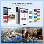 LINROM 3K Tablet 13 Inch & Android 15, 36GB RAM, 512GB ROM (Expand TF 1TB), 4G Lte & 5G WiFi, 2940 * 1840, 11580mAh, G99 2.2GHz, 13MP+8MP, Tablet with keyboard/GPS/Bluet/4 Speakers-Gray