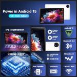 MUISOO Tablet 10 Inch Android 15, Tablets 16GB RAM 1TB Expandable, Android Tablet 1332 * 800 HD, 5G WiFi, BT5.4, 5MP Dual Camera, Tab PC 5000mAh Battery, GMS Widevine L1 (White)