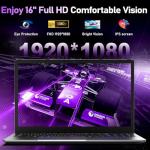 CHIFUYOU 16 GB DDR4 RAM 1TB SSD laptop 16 inch gaming laptop R-7 5825U 8 Core (up to 4.5 GHz), backlit keyboard, 1080FHD, WiFi 6, BT 5.0, webcam/touchpad/multimedia ports