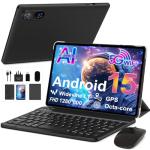 YESTEL Tablet 10 Inch Android 15 with Gemini AI, 30GB RAM + 2TB Expansion ROM, Widevine L1, Octa-Core, 5G WiFi, GPS, FHD IPS, BT5.0, 6000mAh, 2 in 1 Tablet with Keyboard + Mouse, Black