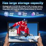 YESTEL Tablet 10 Inch Android 15 with Gemini AI, 30GB RAM + 2TB Expansion ROM, Widevine L1, Octa-Core, 5G WiFi, GPS, FHD IPS, BT5.0, 6000mAh, 2 in 1 Tablet with Keyboard + Mouse, Black