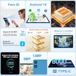 DMOAO Tablet 11 inch with Widevine L1, 8000 mAh + 18W Fast Charge, Android Tablets with 20GB RAM + 128GB ROM, 13 MP + 5 MP, 5G WiFi, GPS, Octa-Core 2.0 GHz, Face ID, 1280 * 800, Blue