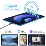 DMOAO Tablet 11 inch with Widevine L1, 8000 mAh + 18W Fast Charge, Android Tablets with 20GB RAM + 128GB ROM, 13 MP + 5 MP, 5G WiFi, GPS, Octa-Core 2.0 GHz, Face ID, 1280 * 800, Blue