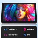 Paaxoo Android Tablet, 10.1 inch Android 15 Tablets 18GB(6+12) RAM 128GB ROM 1TB Expand, 1280x800 IPS HD Touchscreen,6000mAh Battery, Bluetooth, Dual Camera, GMS, WiFi