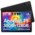 MUISOO 11.5 inch Tablet, Tablet Android 15, 2K Display Octa-Core 30GB RAM+128GB ROM (1TB TF) 8400mAh 5G WiFi 8MP+13MP Camera Widevine L1 BT5.4 Face ID Quick Charge Tablets Pad PC, Black