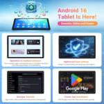 Gleeso Tablet｜Android 16 Tablet 10 Inch｜16GB RAM 1TB TF Android Tablets with Face Unlock｜Widevine L1｜BT 5.4/5G WiFi｜5MP Dual Camera, OTG Tablet PC - Black