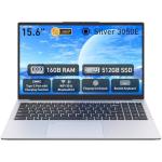 Auusda 15.6" FHD Laptop for Students & Work, 16GB Dual RAM, 512GB SSD, Backlit Keyboard, Fingerprint Sensor, Pro System, Dual core Processor, Full-featured USB C, USB 3.0/2.0, HDMI (Silver)