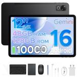 P12 Android 16 Tablets (2026), 120Hz 2.4K 12 Inch Tablet with Gemini AI, 48GB+128GB/TF 2TB, Unisoc T7280 Octa-Core, 10000mAh, 13MP+8MP, Face ID, Widevine L1, 3.5mm Headphone, Keyboard, Pen, Black