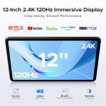 P12 Android 16 Tablets (2026), 120Hz 2.4K 12 Inch Tablet with Gemini AI, 48GB+128GB/TF 2TB, Unisoc T7280 Octa-Core, 10000mAh, 13MP+8MP, Face ID, Widevine L1, 3.5mm Headphone, Keyboard, Pen, Black