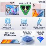 2026 Tablet 10 Inch Android 15 with Gemini AI, 30GB RAM+128GB ROM(TF 2TB), GMS, 8000mAh, Face ID, Octa Core 2.0GHz/BT5.0/GPS/Widevine L1/8MP+5MP/Widgets/5G WiFi Tablet with Keyboard & Mouse - Gold