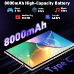 2026 Tablet 10 Inch Android 15 with Gemini AI, 30GB RAM+128GB ROM(TF 2TB), GMS, 8000mAh, Face ID, Octa Core 2.0GHz/BT5.0/GPS/Widevine L1/8MP+5MP/Widgets/5G WiFi Tablet with Keyboard & Mouse - Gold