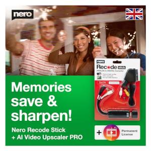 Nero – Save and Restore Your Memories | VHS Video Grabber + SCART Adapter + AI Video Upscaler Unlimited | Convert and Enhance VHS, Hi8, Super 8 to HD/4K | 1 PC | Windows 11/10
