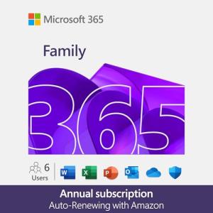 Microsoft 365 Family | 12 Months | 6 People | Up to 6TB Storage | AI Office Apps | Annual auto-renewing Amazon subscription