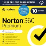 Norton 360 Premium + Utilities 2025 - Antivirus & Utility | 10 Devices | 1-year subscription | Automatic renewal, Secure VPN , Password Manager | 1 Device | PC/Mac/Mobile | Activation Code by email