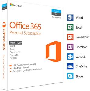 Microsoft Office 365 Personal | 1 Device | 1 Year | PC/Mac | Box