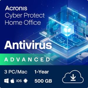 Acronis Cyber Protect Home Office 2023 | Advanced | 500 GB Cloud-Space | 3 PC/Mac | 1 Year | Windows/Mac/Android/iOS | Internet Security with Backup | Activation Code by email