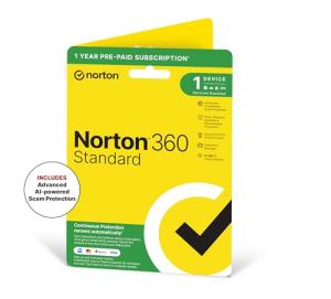 Norton 360 Standard 2026, Antivirus software for 1 Device and 1-year subscription with automatic renewal, Includes Secure VPN and Password Manager, PC/Mac/iOS/Android, Activation Code by Post