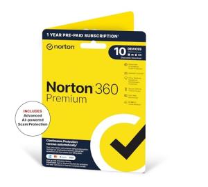 Norton 360 Premium 2026, Antivirus software for 10 Devices and 1-year subscription with automatic renewal, Includes Secure VPN and Password Manager, PC/Mac/iOS/Android, Activation Code by Post