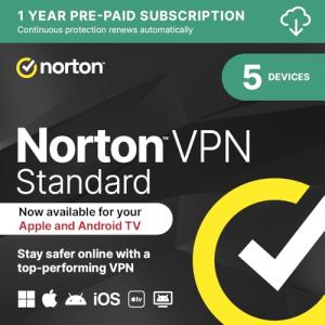 Norton VPN Standard 2026 | 5 Devices| 1-Year Subscription with Automatic ‎Renewal | Activation Code by Email