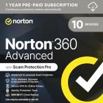 Norton 360 Advanced 2026 | 10 Devices and ‎12 Month Subscription ‎‎Automatic Renewal, Includes Identity Resoration Support, Social Media Monitoring & VPN, PC/Mac/iOS/Android |Activation Code by email