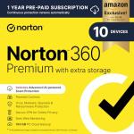 Norton 360 Premium with Extra Storage, 75 GB Extra Cloud Backup, Antivirus Software for 10 Devices and 1-year Subscription with Automatic Renewal