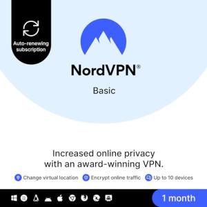 NordVPN Basic, 10 Devices, 1-Month, Premium VPN Software, Amazon Subscription