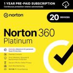 Norton 360 Platinum 2026 - Antivirus software | 20 Devices | 1-year subscription | Automatic renewal, Secure VPN , Password Manager | 1 Device | PC/Mac/Mobile | Activation Code by email