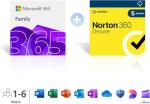 Microsoft 365 Family | 6 People | Up to 6TB Cloud Storage | AI Office Apps | Renews for £104.99 + Norton 360 Deluxe│ 5 Devices │ Renews for £104 │ Annual auto-renewing Amazon subscription