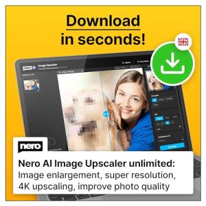 Nero AI Image Upscaler Unlimited | AI | Enhance + Sharpen Images | Upscale to 4K | Improve Photo Quality | Windows 11 / 10 | 1 Device | Unlimited licence | Activation code per email