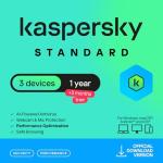 Kaspersky Standard Anti-Virus 2026 | 3 Device | 1 Year +3 Months Free | AI Powered Anti-Virus | Safe Browsing | Anti-Phishing | Game Mode | Performance Optimization | PC/Mac/Mobile