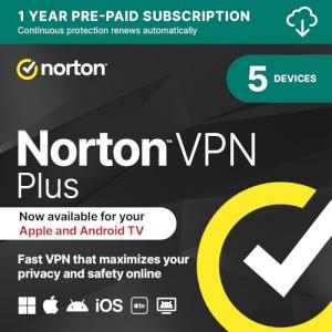 Norton VPN Plus 2026 | 5 Devices| 1 year subscription with automatic ‎renewal | Code by email