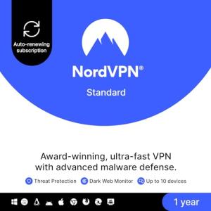 NordVPN Standard, 10 Devices, 1-Year, VPN & Cybersecurity, Amazon Subscription