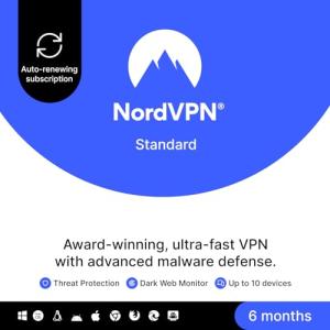 NordVPN Standard, 10 Devices, 6-Month, VPN & Cybersecurity, Amazon Subscription