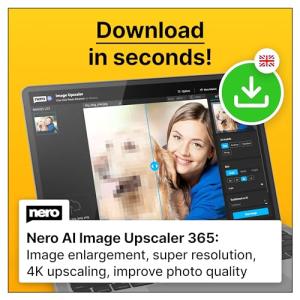 Nero AI Image Upscaler 365 | AI | Enhance + Sharpen Images | Upscale to 4K | Improve Photo Quality | Windows 11 / 10 | 1 Device | Annual licence| Activation code per email
